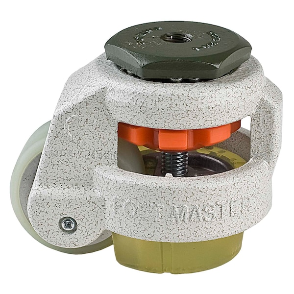 Leveling Caster, 50 mm Polyurethane Wheel, 1/2-13 Stem, Swivel, 280 kg Cap, PU Foot Pad, Ivory